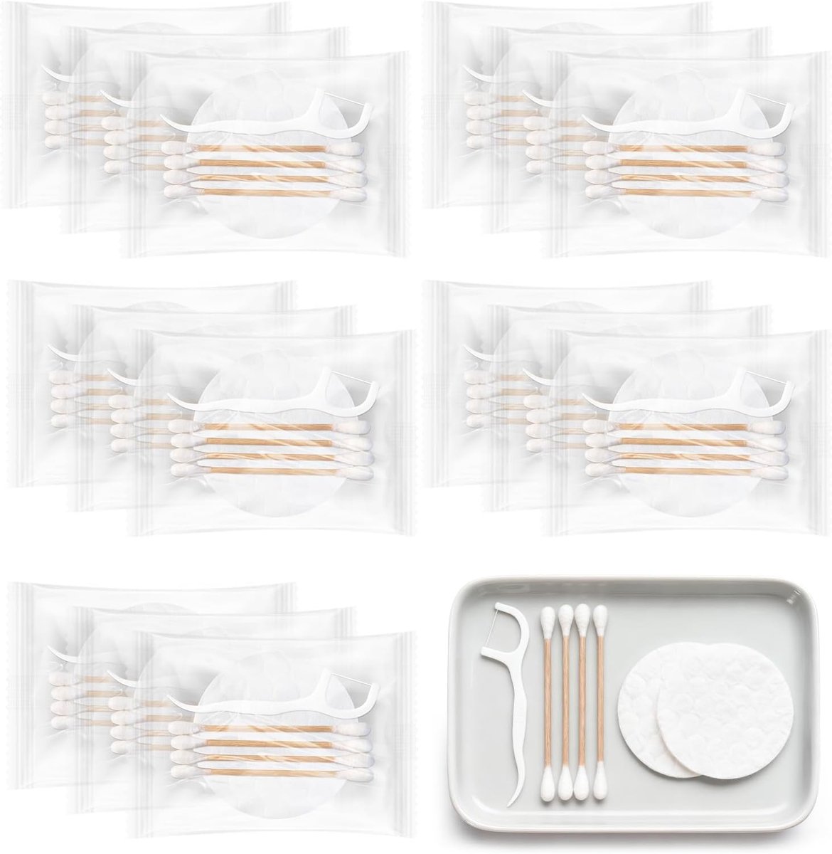 Vanity Kits Bulk Individuele Verpakking, Hotel Toiletartikelen Set Met Katoenen Pads, Katoenen Wattenstaafjes, Dental Floss, Geschikt Voor Reizen, Hotel Thuis (30 stuks)