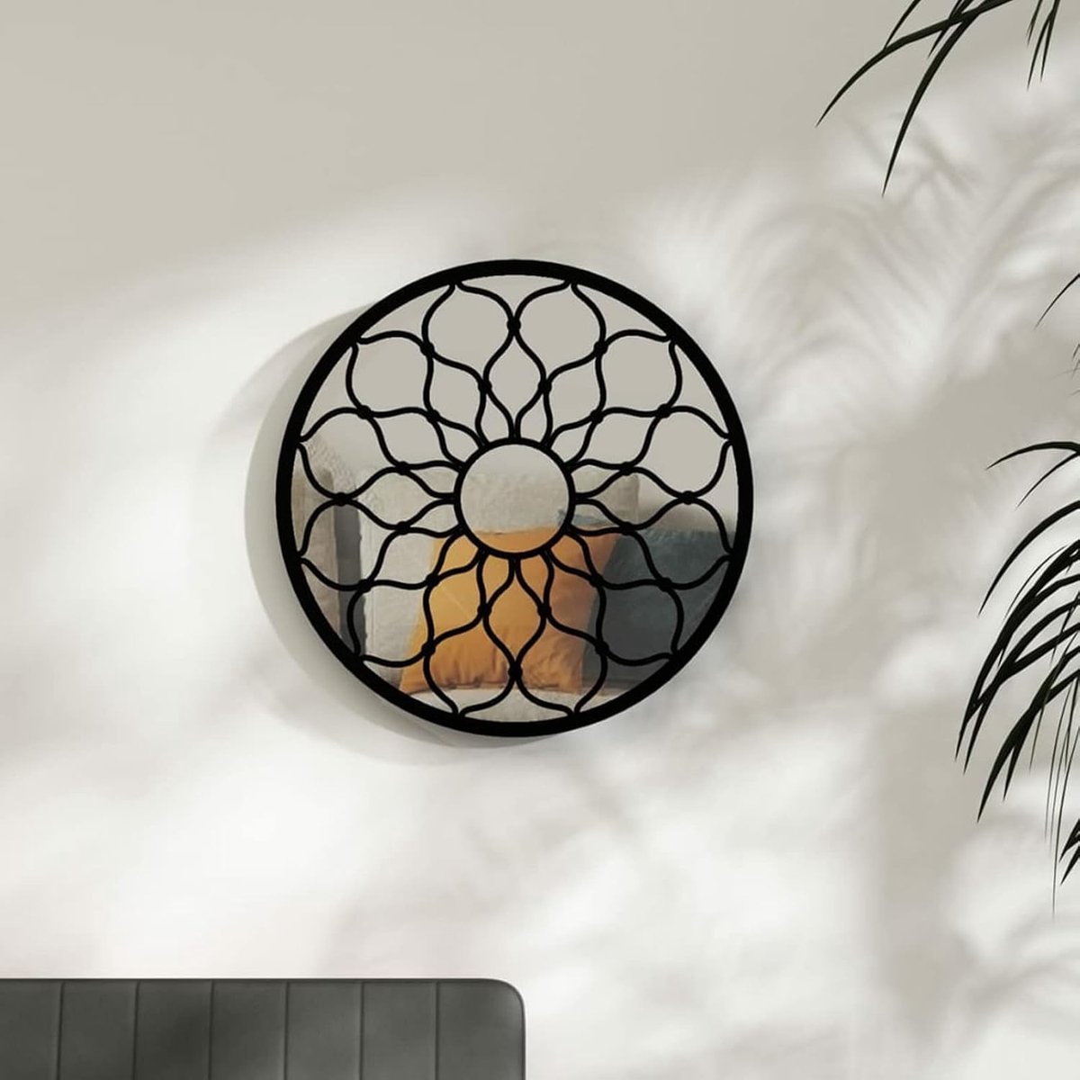 Zwarte spiegel, 60 x 3 cm, rond, van ijzer voor binnen, decoratieve spiegel, wandspiegel, binnenspiegel, spiegel voor woondecoratie, woonkamer, slaapkamer