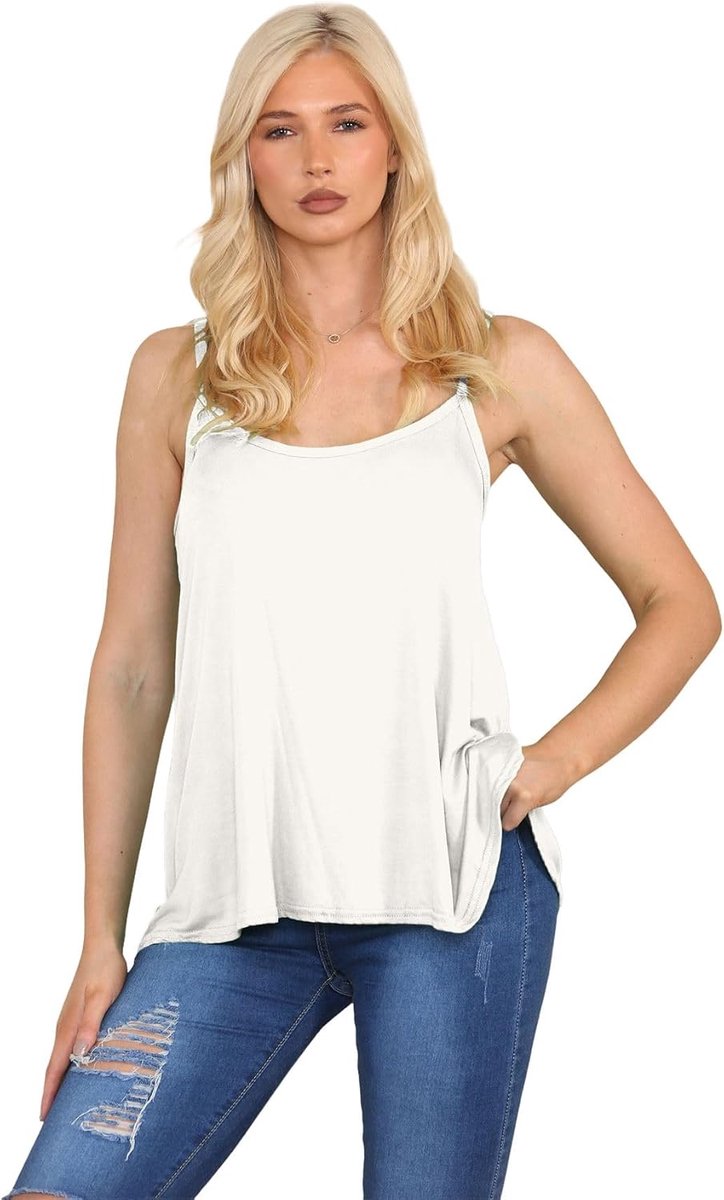 Dameskleding Mouwloos Strappy Plain Basic Swing Cami Vest Plus Size Uitlopende Top, Crème, 50/52/Plus
