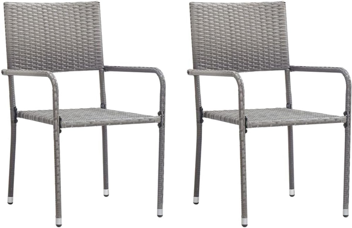 2 stuks, stapelbaar, grijs, polyrotan tuinmeubelen, balkonstoelen voor zwembaden