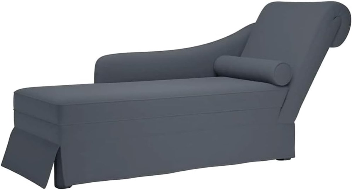 Chaise longue fluweel donkergrijs ligstoel met nekrol rechts
