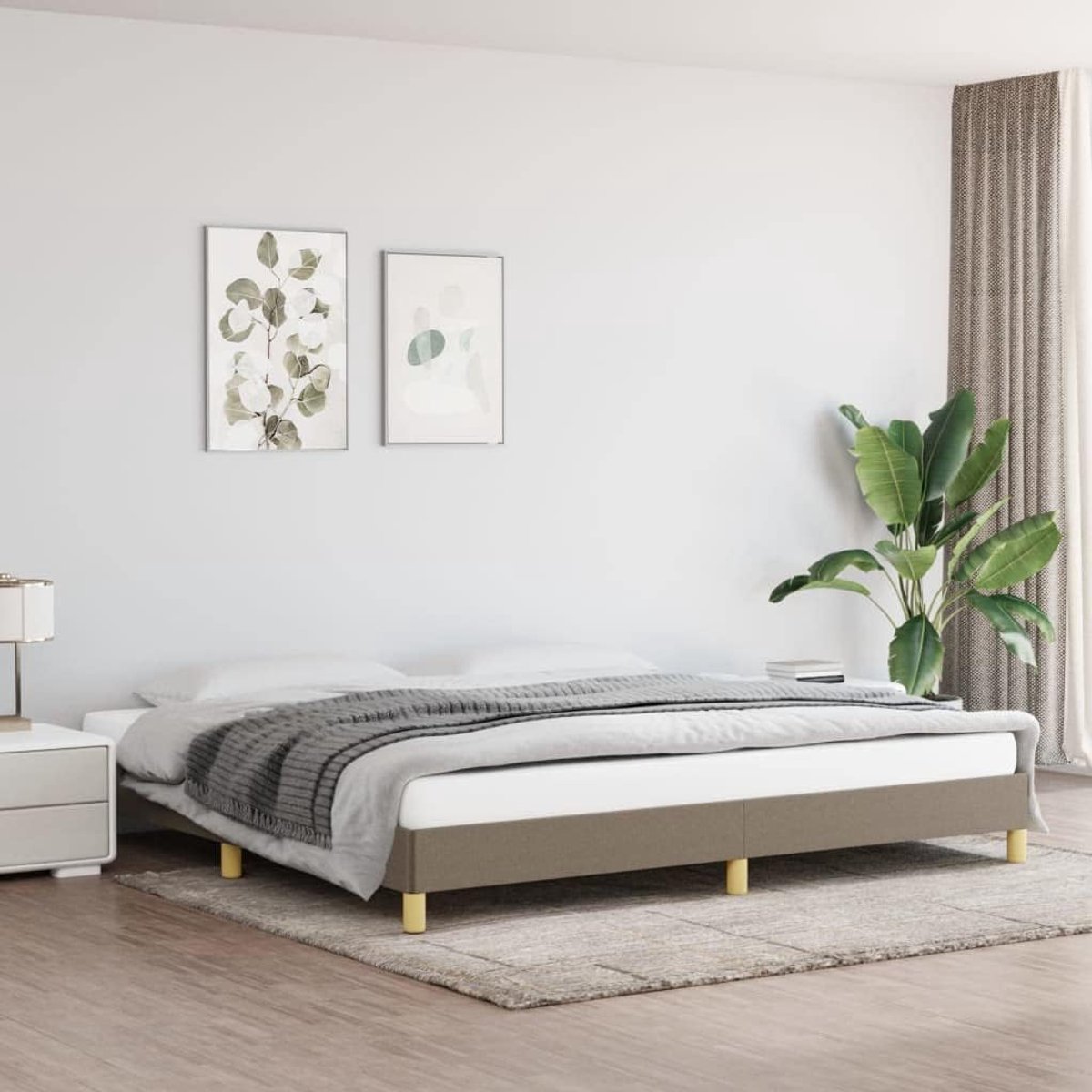 Zonder matras stof taupe 200x200 cm stevig metalen frame ademend duurzaam lattenbodem slaapkamer woonkamer eenvoudig te monteren