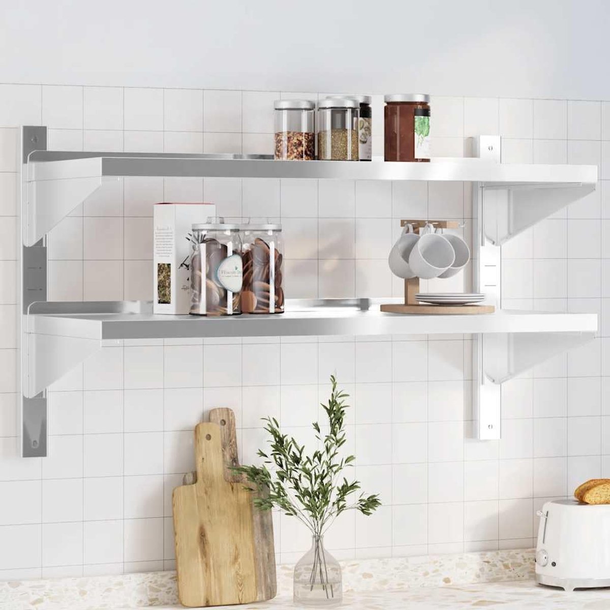 2 planken roestvrij staal wandplank plank 100x40x60 cm