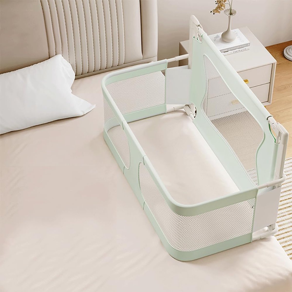 Babybedhek, 1 stuk, klapbedhek, bedhek, bedhek, kinderbedhek voor kinderen, kinderbedbeschermingshek, valbescherming (groen, 120 x 50 x 105 cm)