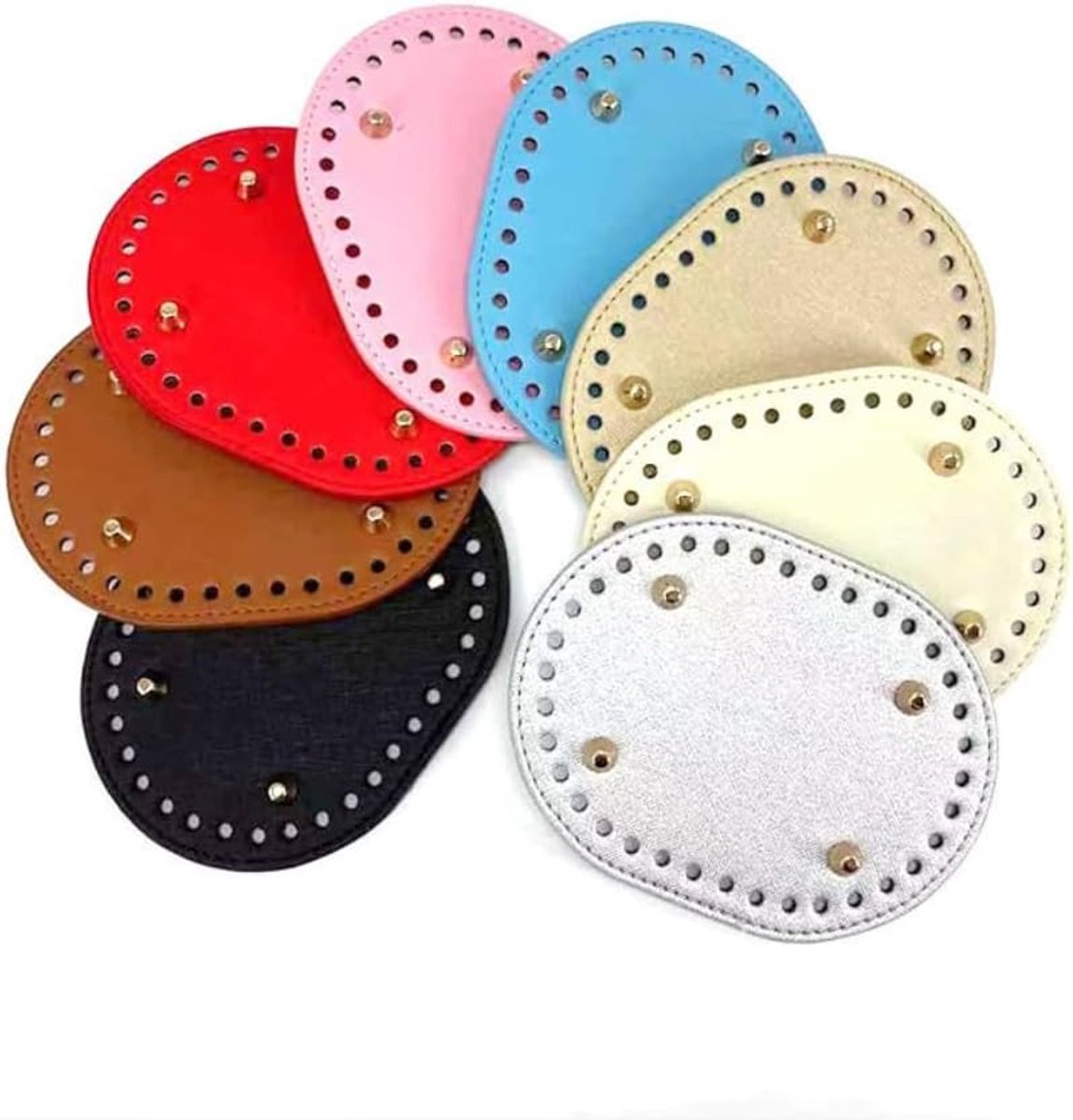 3 stuks gehaakte zakken, ovale bodem voor tassen, PU-lederen tas, vloervormer, kunstleer, bodemtas, haken met gaten, voor handtas, schoudertas, doe-het-zelf accessoires, tassen maken, beige