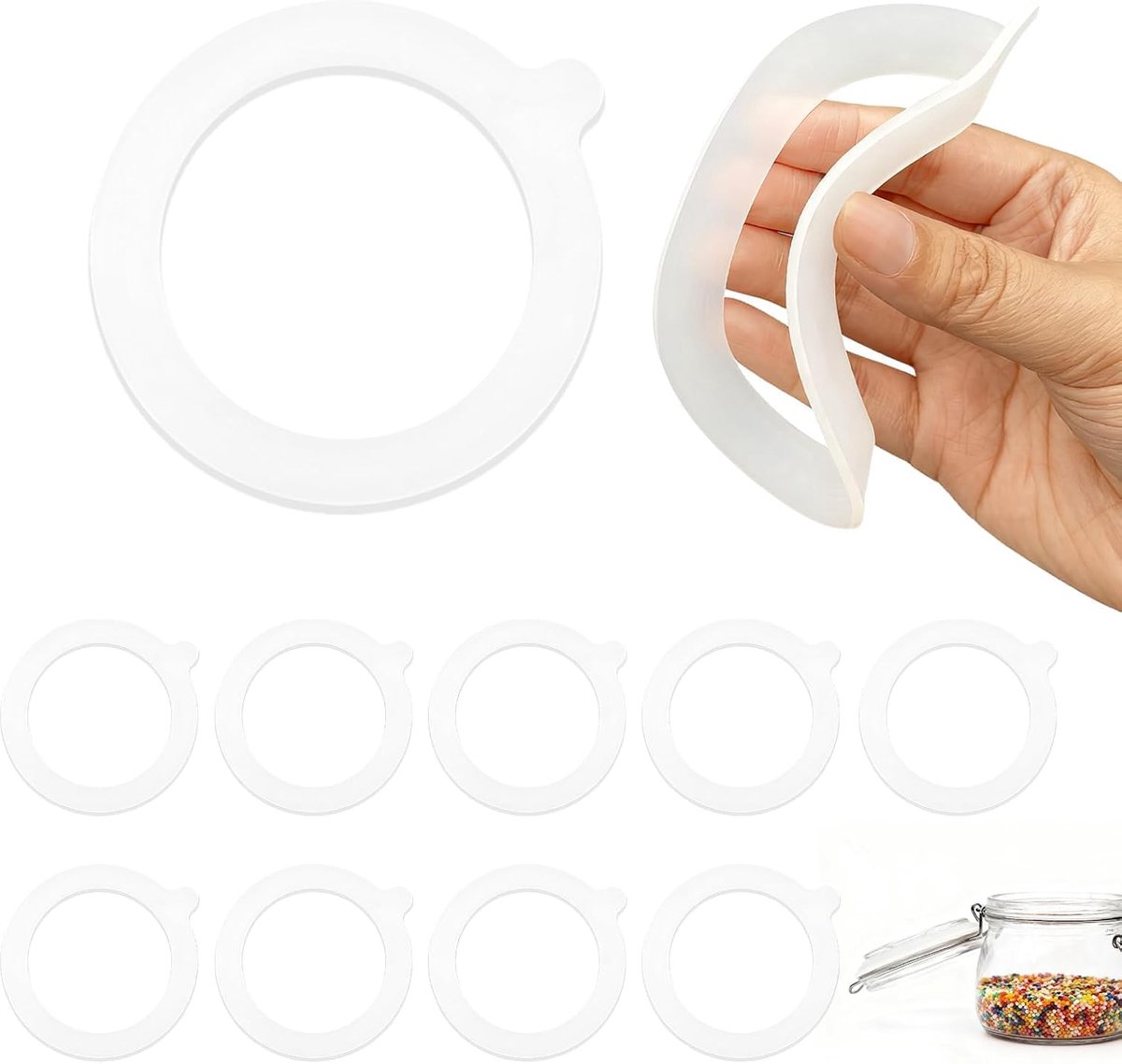 10 stuks siliconen afdichtingen voor glazen potten - vervangende ringen 70 x 95 mm voor glazen met brede gaten, luchtdichte afdichtingen voor deksels, glazen accessoires, ideaal voor keukenopslag