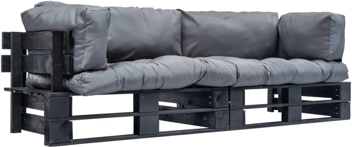 Woonkamer Sofa Stoel Sofa 2-delig Tuin Palletsofa Set met Grijs Kussen grenenhout voor Woonkamer Gastenkamer Kantoor