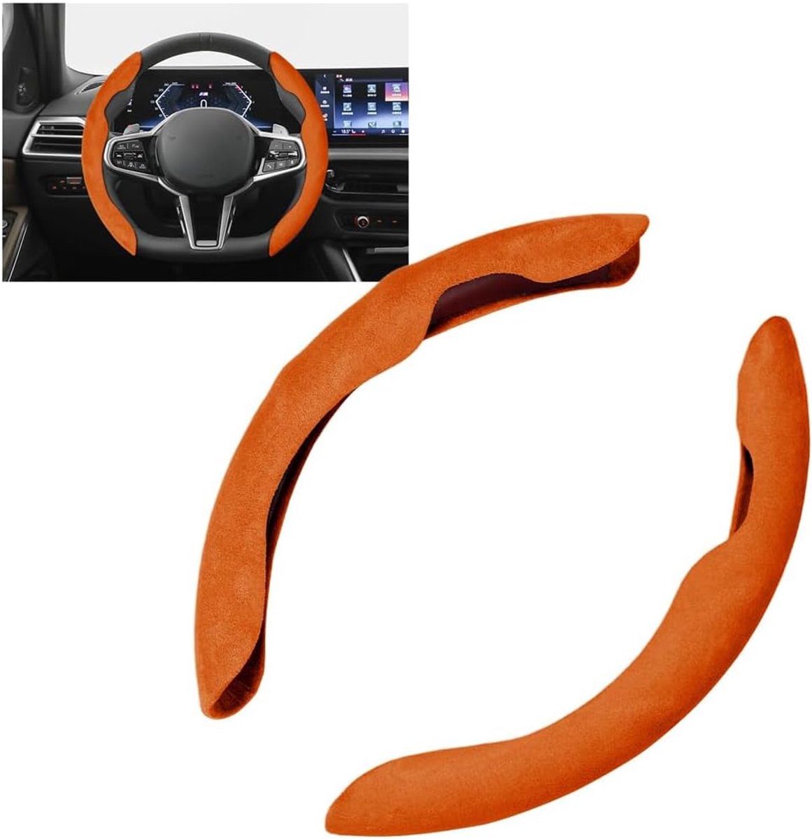 Stuurhoes suède auto stuurhoes universele gesegmenteerde stuurbescherming set van 3 antislip stuurhoes leer 37-39 cm stuurbeschermer voor D-vorm ronde vorm oranje