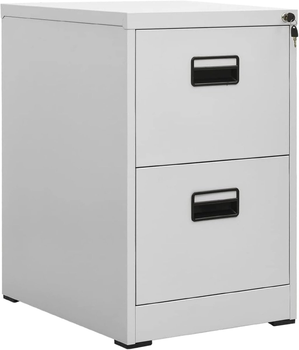 Archiefkast van metaal met comfortslot, ladekast voor kantoor, archiefkast van staal, grijs, 46 x 62 x 72,5 cm, 2 schuifladen met 3 gangen