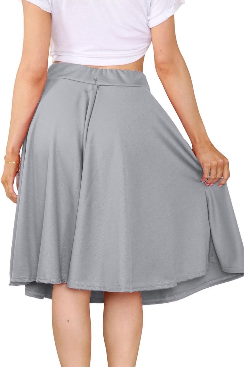 Midi-rok knielengte effen elastische taille jersey skaterrok uitlopende rok
