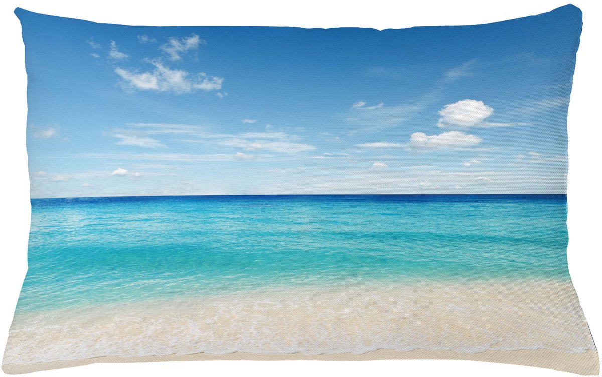 ABAKUHAUS Oceaan Sierkussenhoes, Tropisch Carribean Zee Shore Zand Strand Blauw Calm Serene Peaceful Waters, Decoratieve Rechthoekige Sierkussenhoes, 65 x 40 cm, Wit Blauw