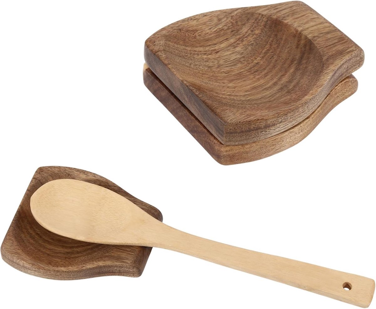 2 stuks lepelhouders van hout voor kookplaat, spatelhouder van hout voor keukenwerkblad, lepelhouder van acaciahout, cadeau-idee voor thuis
