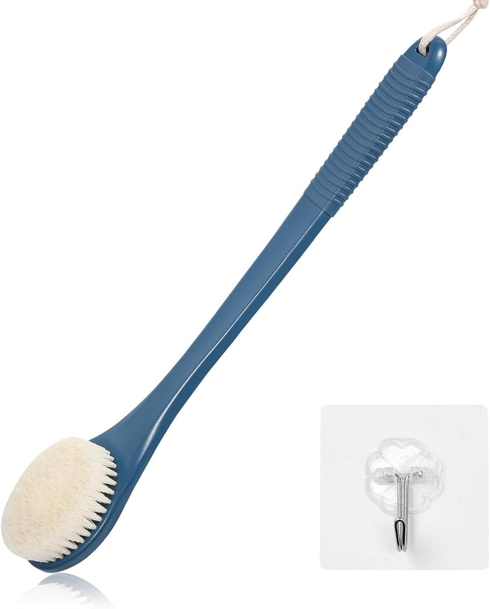 43 cm Rugborstel voor Douche, Antislip Exfoliërende Lichaamsborstel voor Bad, Zachte Rugborstel voor Douche voor Mannen en Vrouwen (Blauw)