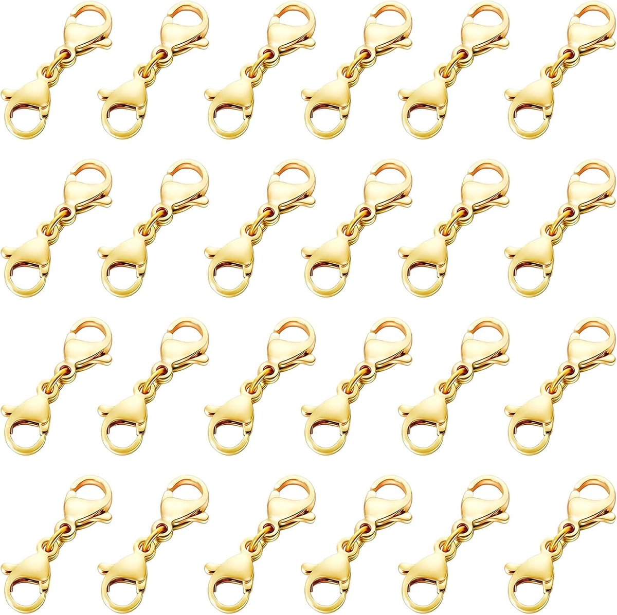 24 stuks kettingsluitingen met dubbele opening, veerkarabijnsluitingen met gesloten verbindingsring, voor sieraden, armbanden, halskettingen, doe-het-zelf (goud)