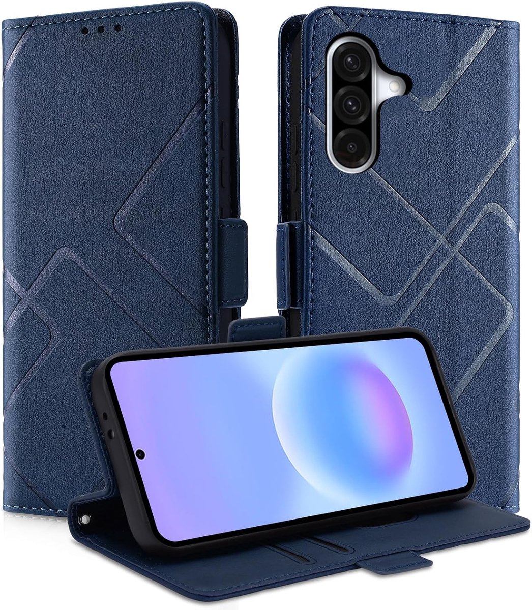 Telefoonhoesje voor Samsung Galaxy A57, PU en TPU, klaphoes, met standfunctie, kaartenvak, stootvast, beschermhoes voor Samsung Galaxy A57, blauw