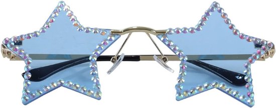 Zonnebril in de vorm van een ster met diamanten, randloze, funky bling diamanten zonnebril voor een zomers strandfeest (blauw) — afbeelding 2