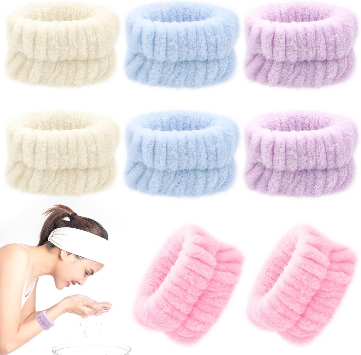 Handwasbak, 8 stuks, absorberende armbanden, herbruikbaar, voor het verwijderen van make-up en wassen van het gezicht, SPA-accessoires voor meisjes en vrouwen
