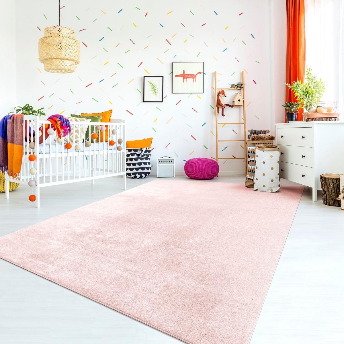 Home Vloerkleed Kinderkamer Meisjes Jongens Pastel Effen Kleur Modern Wasbaar, Kleur:Roze, Maat:80x300 cm