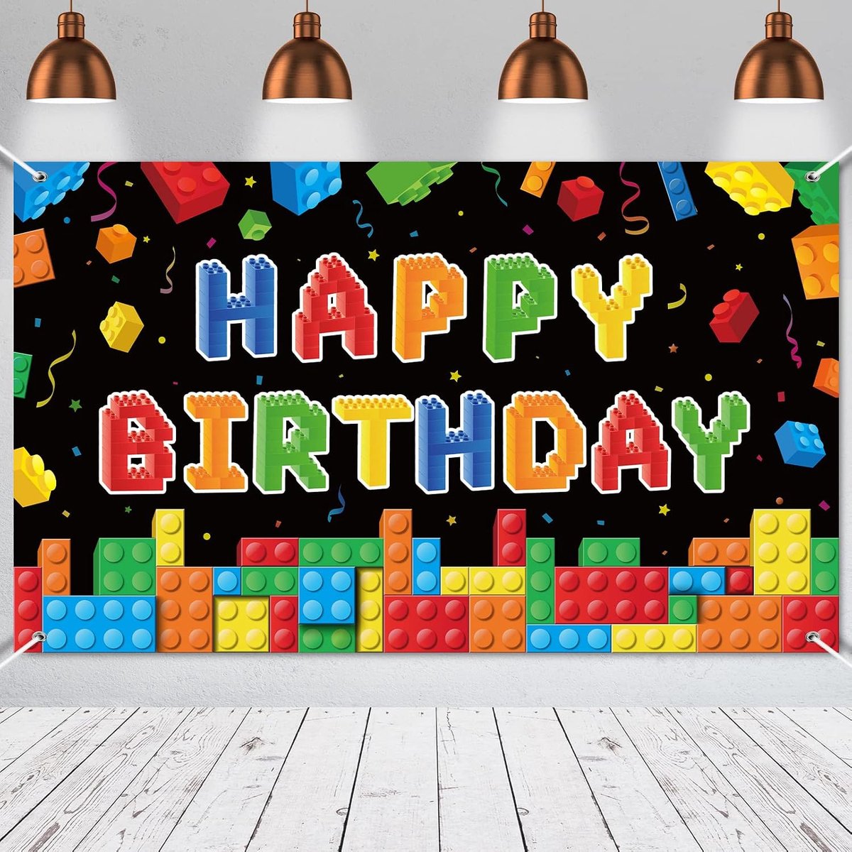 Bouwsteen Verjaardagsbanner Bouwstenen Party Achtergrond Bouwstenen Verjaardagsfeest Decoratie Gelukkige Verjaardag Banner Fotografie Achtergrond voor Kids Party Benodigdheden, 182,8 x 100 cm