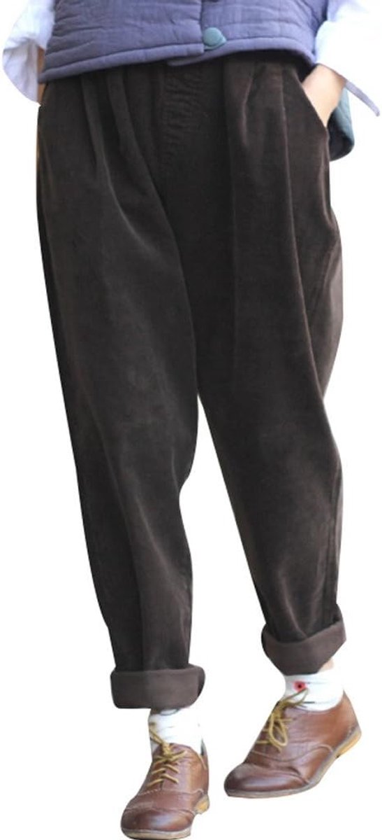 Dames Elastische taille Corduroy Broek met zakken