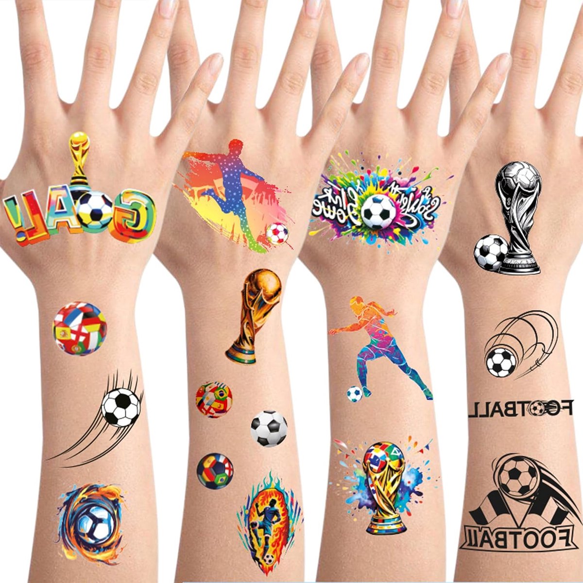 Tijdelijke tatoeages, 8 vellen voetbal, gezichtstoeages voor Unisex volwassene, voetbalclub, sportevenementen, speeldag feest