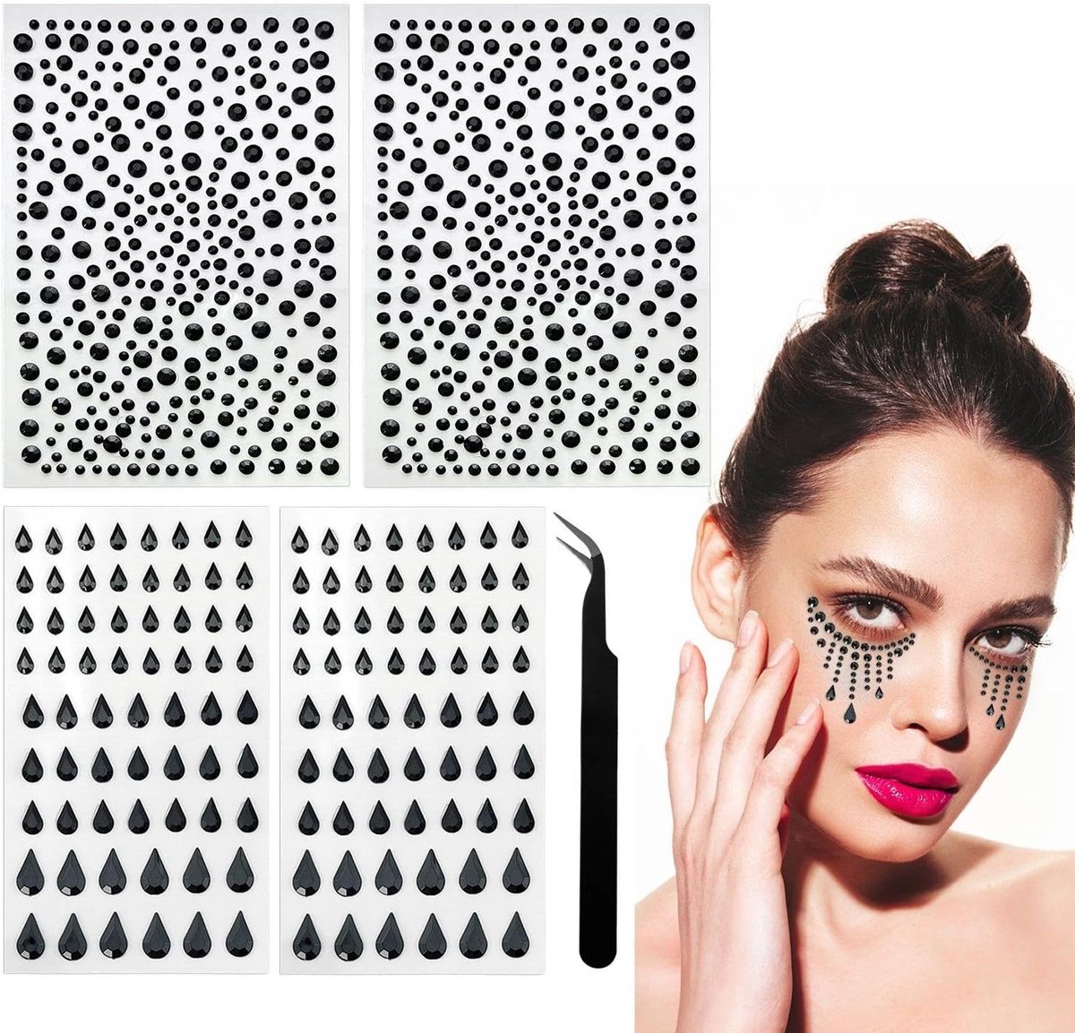 2 Ronde Diamant Stickers En 2 Druppelvormige Diamant Stickers, Met 1 Stuk Pincet, Glanzende Decoratieve Stickers, Kan Worden Gebruikt Voor Gezicht, Nagels, King