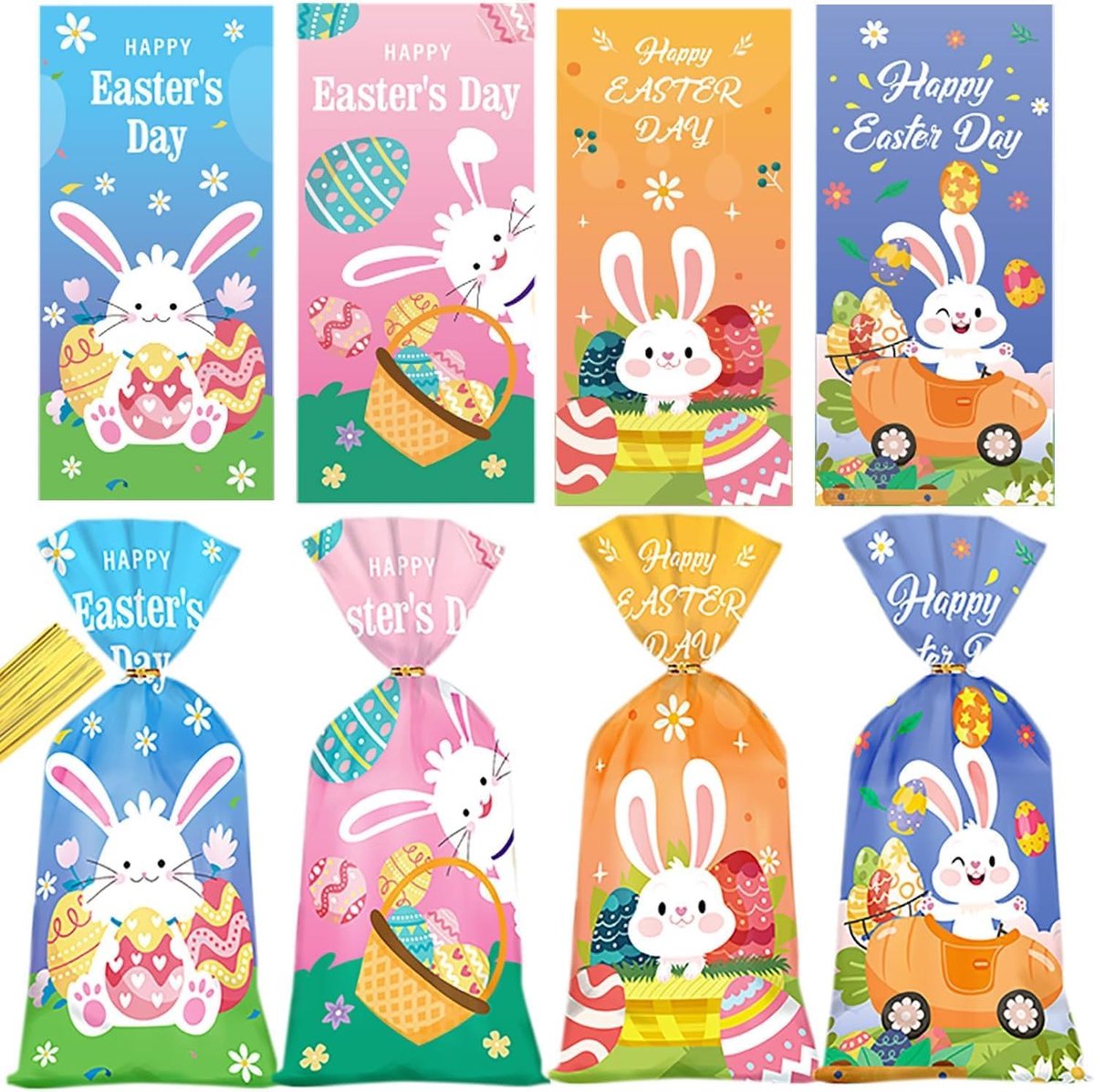 50 stuks, paassnoepzakjes, levensmiddelen, snoep, konijnen, eieren, kleurrijk, transparant, snoep, kuiken, koekjeszakjes voor chocolade, gedroogd fruit, snacks (B)