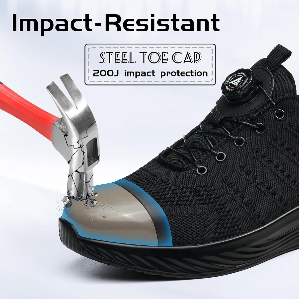 Werkschoenen met Stalen Neus Lichtgewicht Antislip Werkveiligheidsschoenen Ademend Comfortabel Werksneakers met Draaiknop