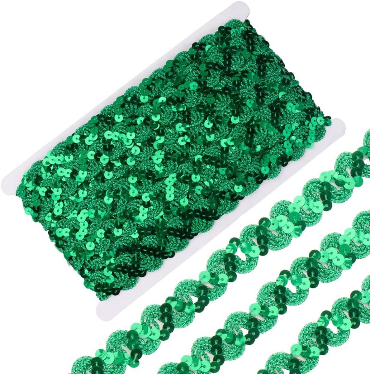 11M Groene Pailletten Lint Trim Borduurwerk Glitter Polyester Paillette Linten Platte Ronde Bling Golvende Strip Trims Voor Naaien Maken Kerst Decoraties Gift Wrapping Diy Ambachten Supply