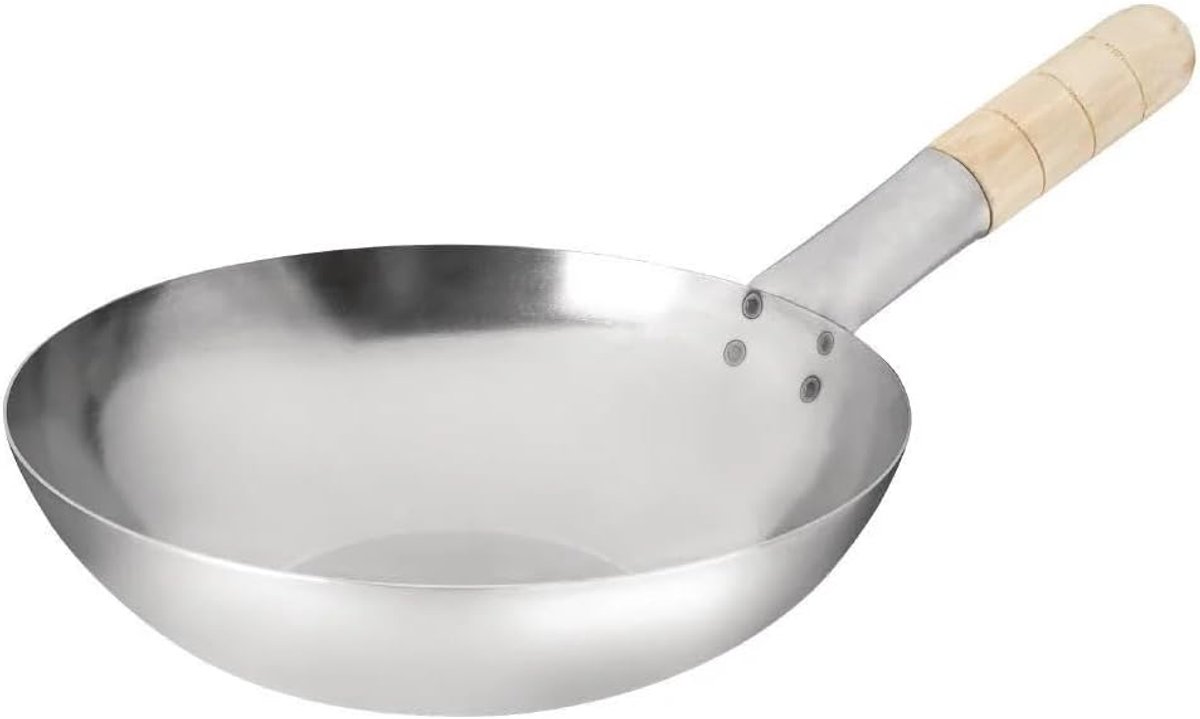 K295 Milde Staal Wok Vlakke Basis 10In Braden Voedsel Commerciële Koken, Zilver