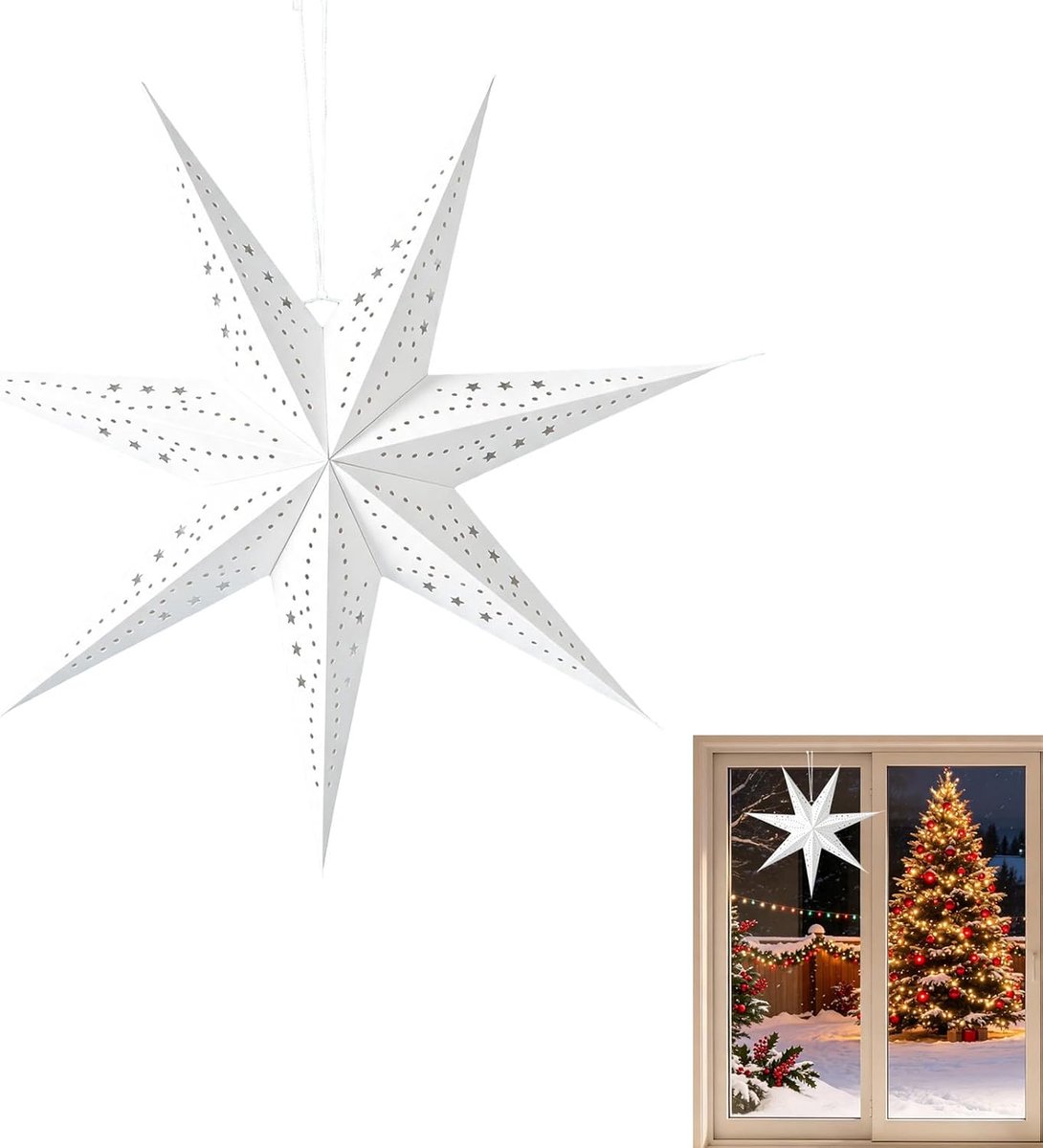 Ster Lampenkap 60cm Hangende Ster Kerstdecoratie Wit