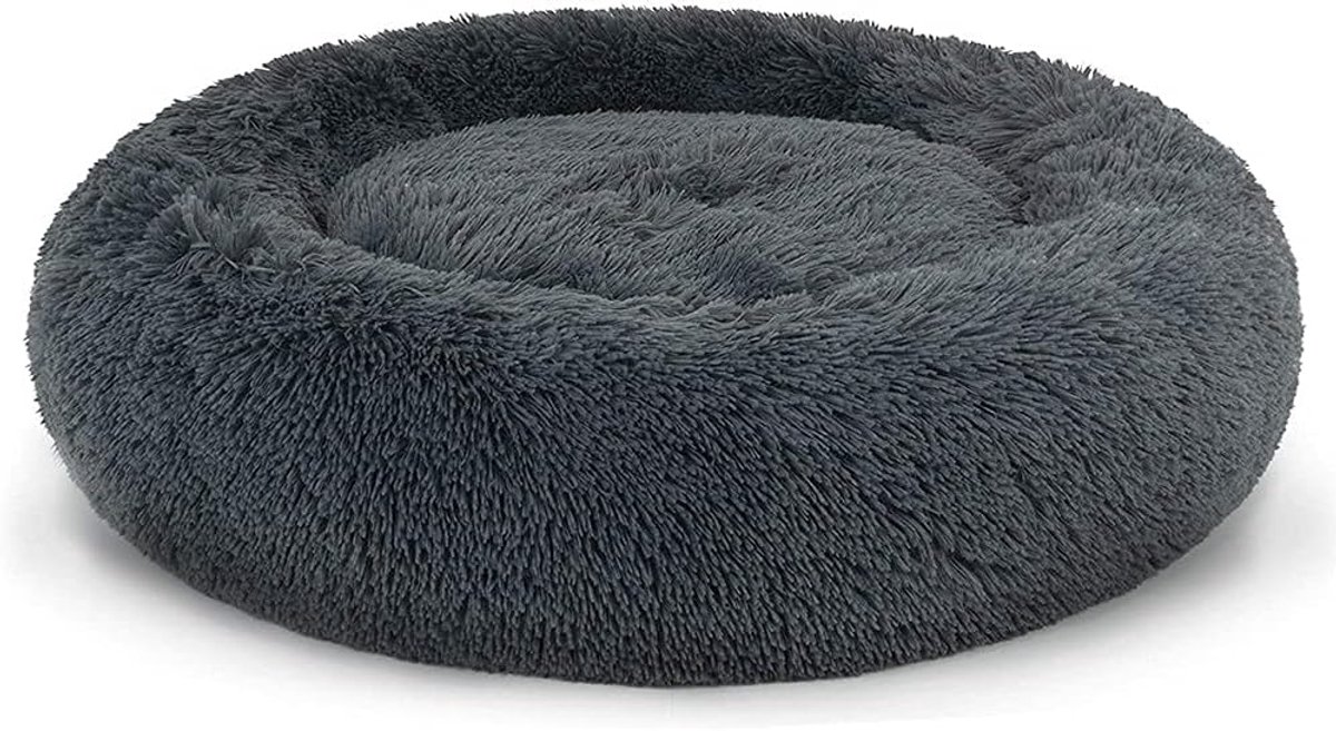 Huisdier hond bed super zachte kennel ronde pluizige kat huis warme binnen comfortabele slaap kussen mat sofa wasbare puppy lange pluche Honden bed (Color : DARK GREY, Grootte : S-50CM)