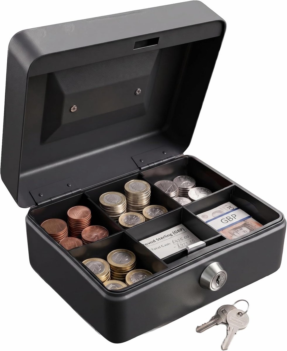Needs Metalen Spaarpot Tin 6 "Staal Cash Kluis Kleine Cash Storting Tin met Slot 2 Sleutels voor Veiligheid (ZWART)