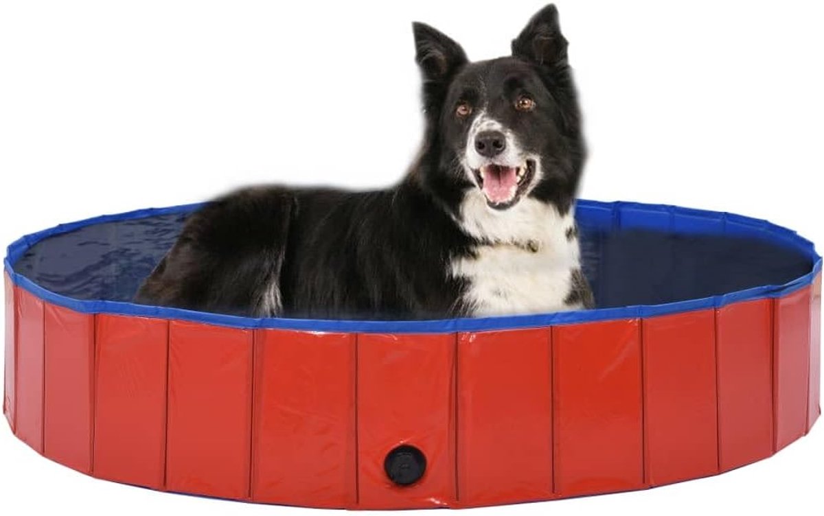 Hondenzwembad, opvouwbaar, rood, 160 x 30 cm, pvc, duurzaam kinderbadje voor binnen en buiten, met antislip oppervlak