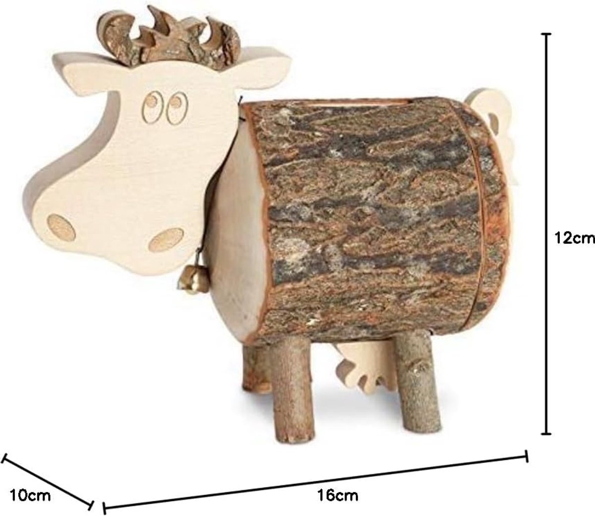 Spaarvarken spaarpot koe lotte van asthout met schors - spaarpot van hout - creatief geldgeschenk idee