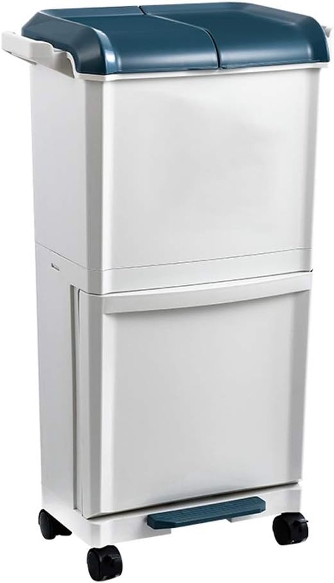 Prullenbak Grote capaciteit Trash Can Double Open Deksel prullenbak for thuiskantoren droge en natte Scheiding vierkante plastic sorteren vuilnisbak Vuilnisbak (Color : Blue)