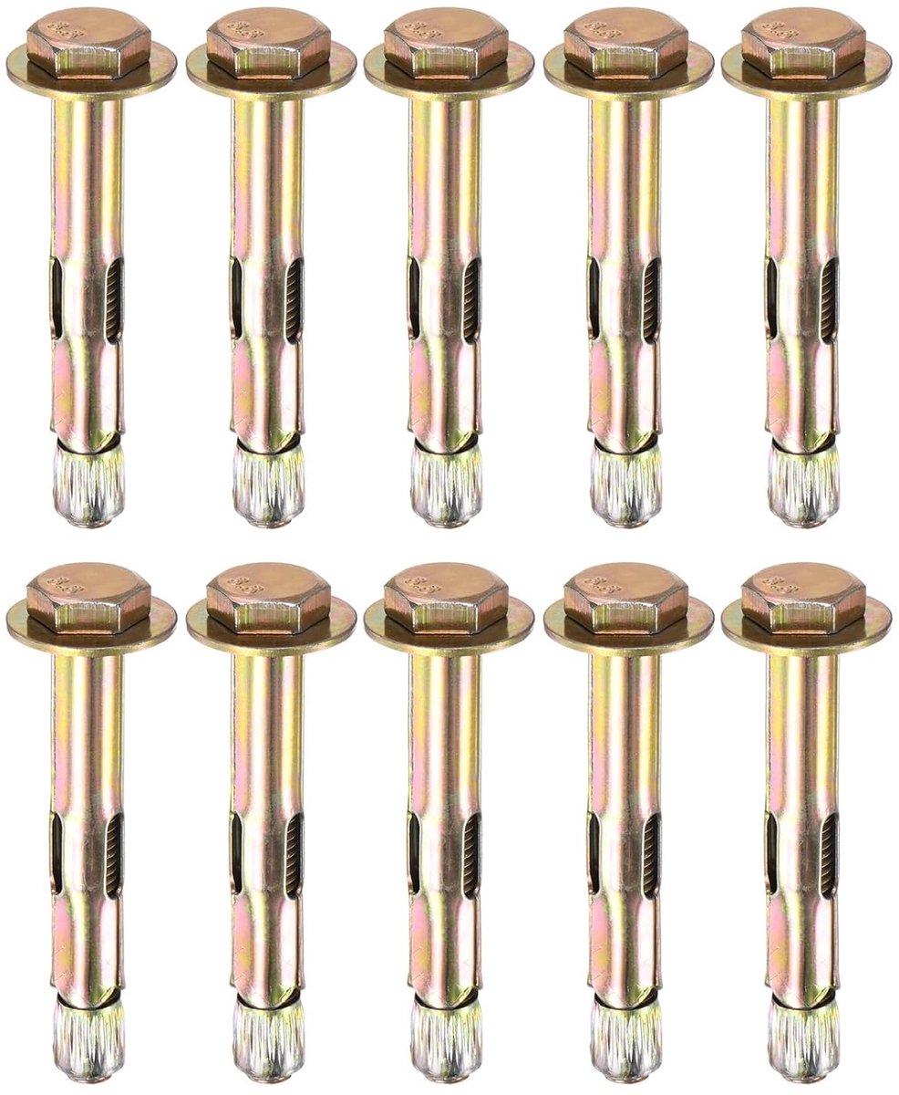 METERXITY 10 stuks zeskantige expansieschroeven, M8 x 60 mm, verzinkt koolstofstaal, kleur verzinkt, zeshoekige expansieschroeven, corrosiebestendige metalen schroef