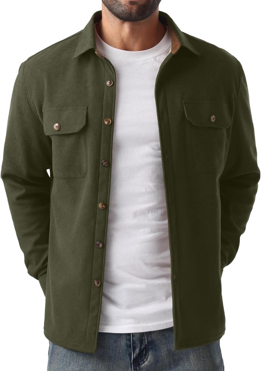 Heren Overhemd Warm Fleece Gevoerd Button Down Corduroy Shacket