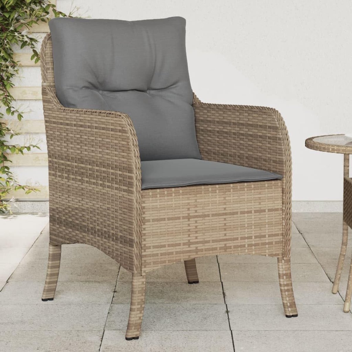 2 stuks PE-rotan tuinstoelen met kussens en afneembare overtrekken, gepoedercoat stalen frame, belastbaar tot 110 kg per zitting