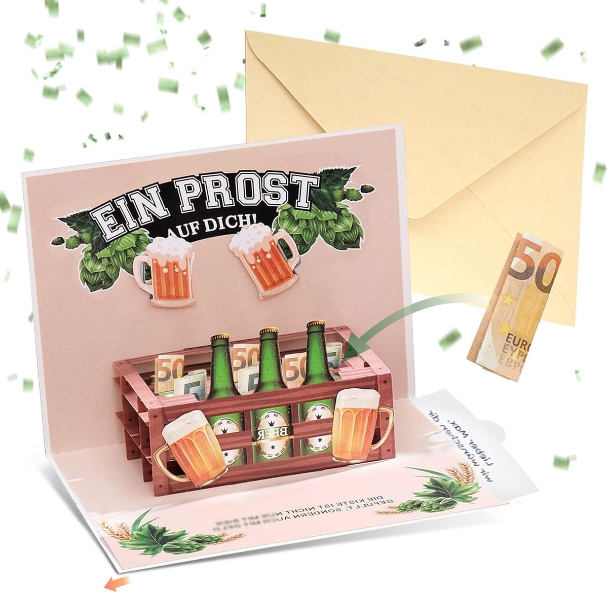 Dailygoods- Pop-up-kaart 3D verjaardag - Creatief geldcadeau - Handgemaakt - Cadeau-idee voor bierliefhebbers - Verjaardag - Inclusief envelop en hand