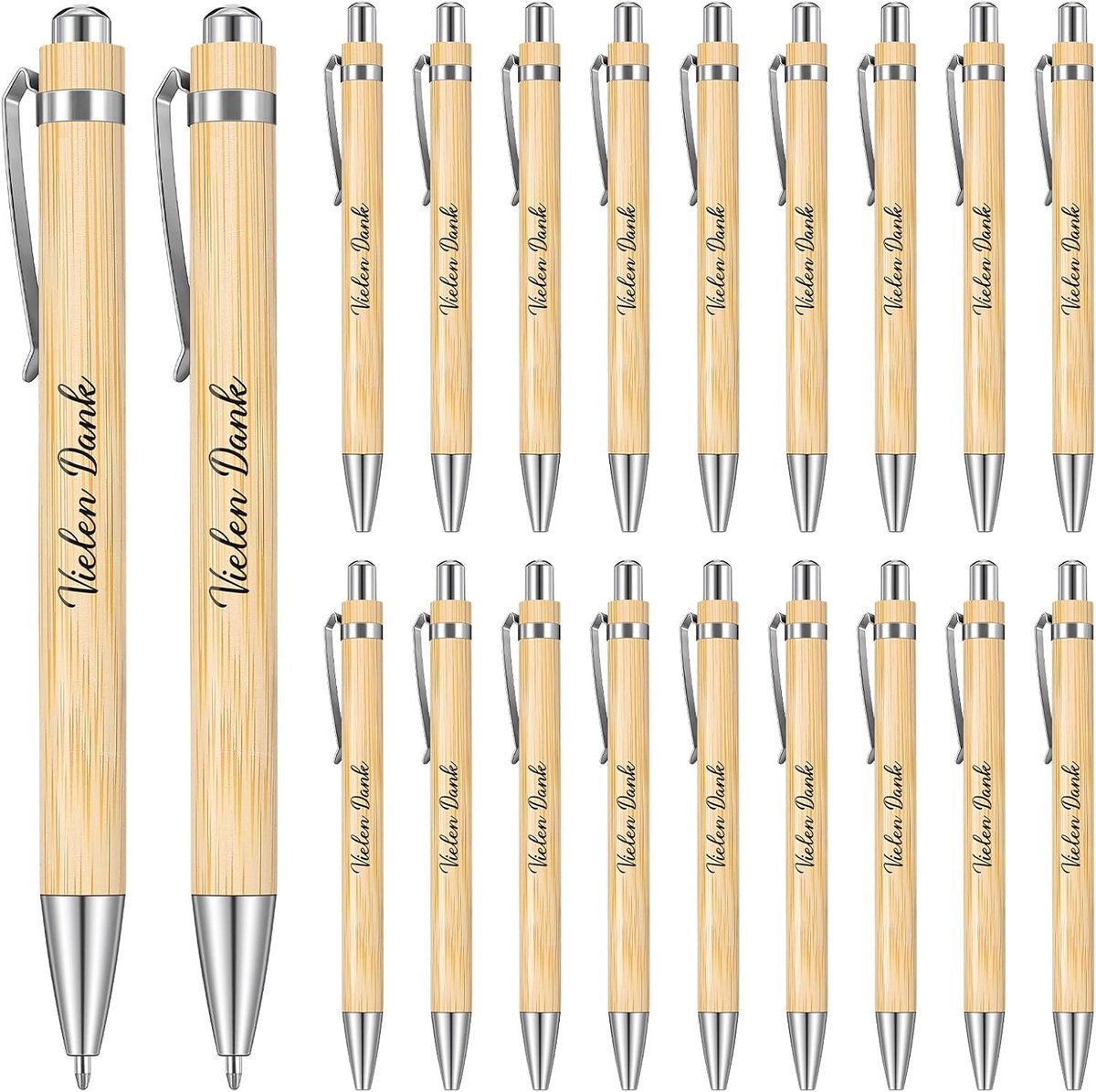Dailygoods- Bedankpen 20 Stuks - Houten Balpen - Intrekbare Pen - Gravure "Hartelijk Dank" - Bedank Cadeau - Praktisch Geschenk - Bedankcadeau