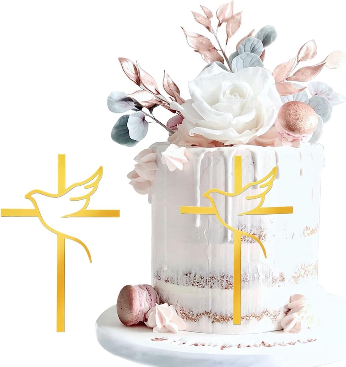 2 x religieuze taartdecoratie met kruis en duif voor vormsel, verloving, communie en doop, taartdecoratie, communie voor jongens en meisjes