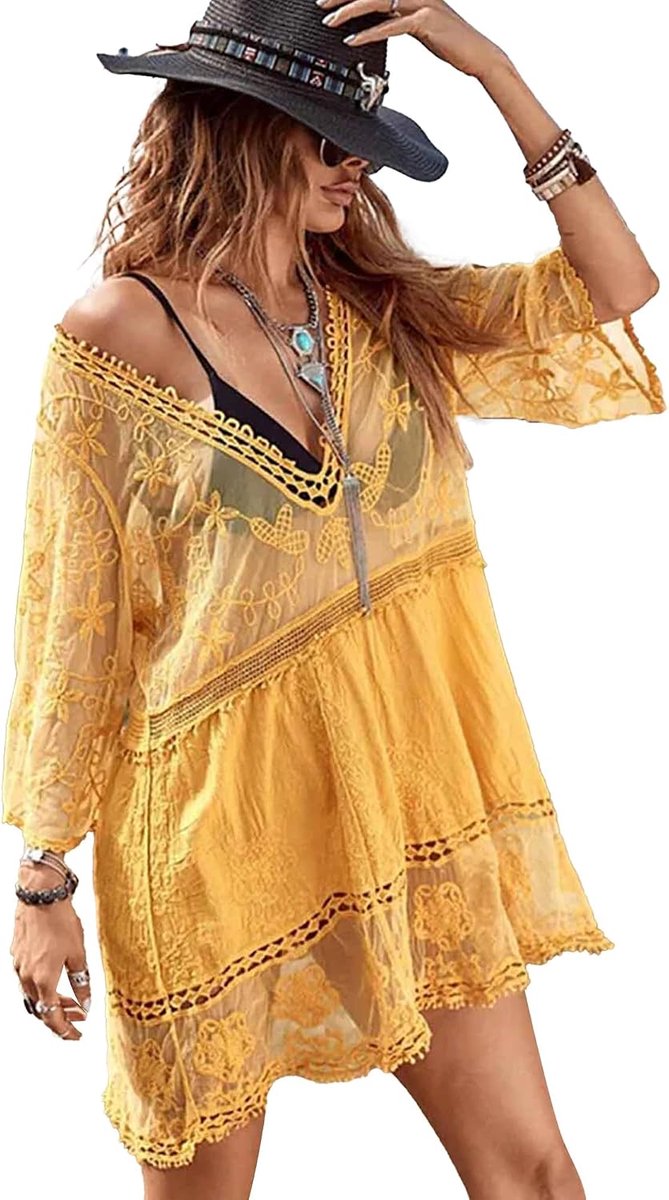 breezy lane Vrouwen Kant Badpak Cover Up V-hals Coverups Badmode Badpak Zwemmen Strand Jurk Beachwear
