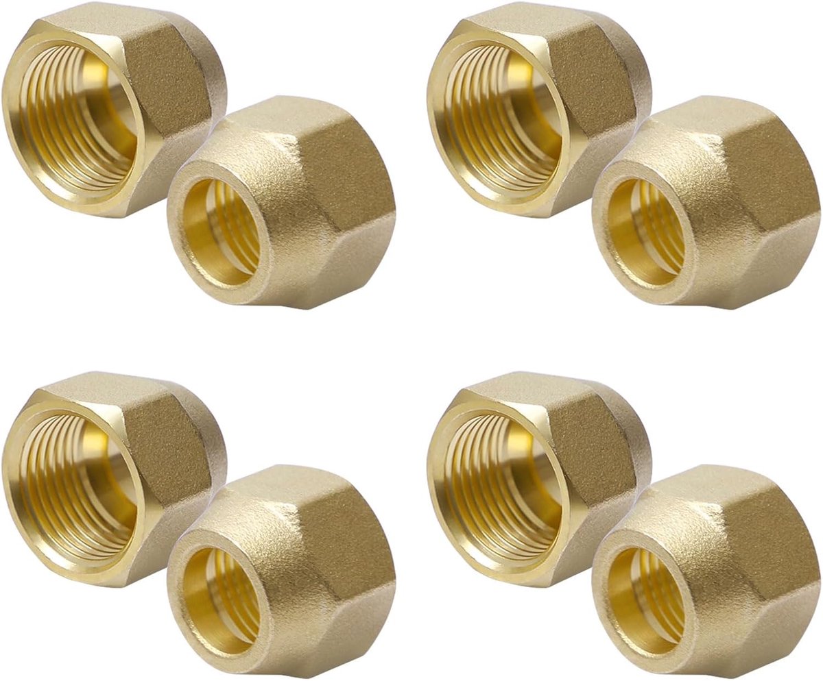 Dailygoods- Felmoer 1/2 Inch - Messing Wartelmoer - Adapter voor Koelsystemen - 8 Stuks - Duurzaam en Robuust - Flens Bevestiging - Moer