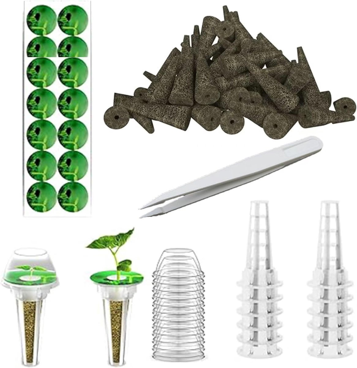 64 stuks zaadpod-kit voor Aerogarden hydrocultuur kweeksysteem, groeisponzen, pvc-etiketten, plantenmand met deksel, compatibel met hydrocultuursysteem voor binnen, tuin en plantenteelt