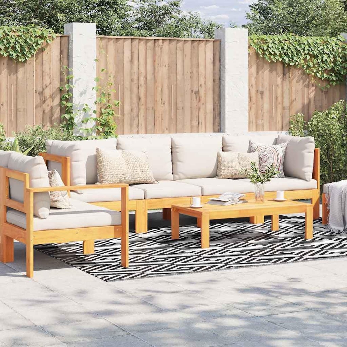 Tapijt ARAKIL 190x290 cm, dubbelzijdige kunststof loper voor balkon, terras en tuin, modern jacquard-patroon, zwart-wit