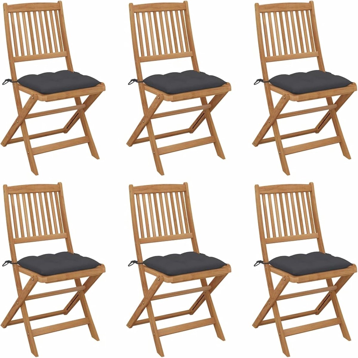 Opvouwbare tuinstoelen, 6 stuks met kussen van massief acacia, inklapbare stoelen, eetkamerstoelen, inklapbare tuinstoelen, inklapbare tuinstoelen, eetkamerstoelen, tuin