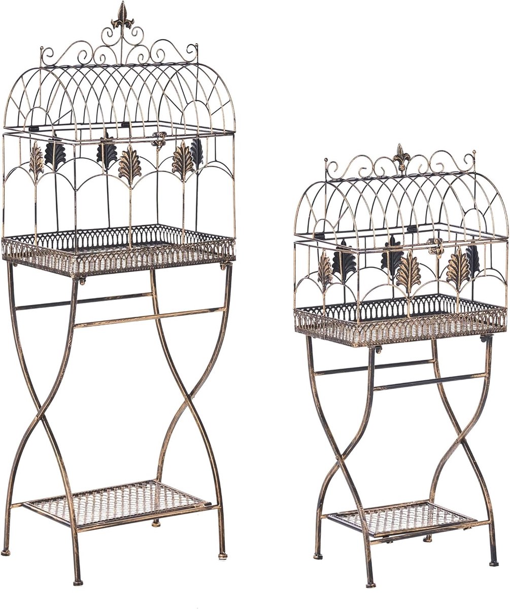Set van 2 plantenrekken vrijstaand tuinrek binnen badkamer rekken zwart Sicily