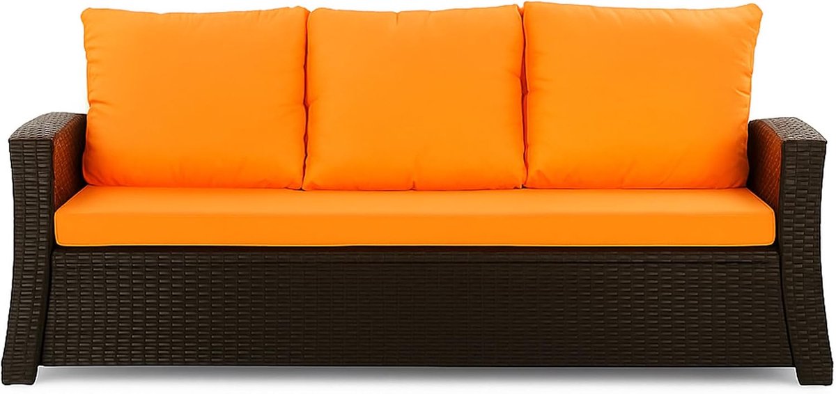 Outdoor zitkussen, voor tuinbank van polyrotan, voor buiten, bankkussen, voor schommelbank, rotan, zitbank, oranje, 150 x 60 x 50 cm