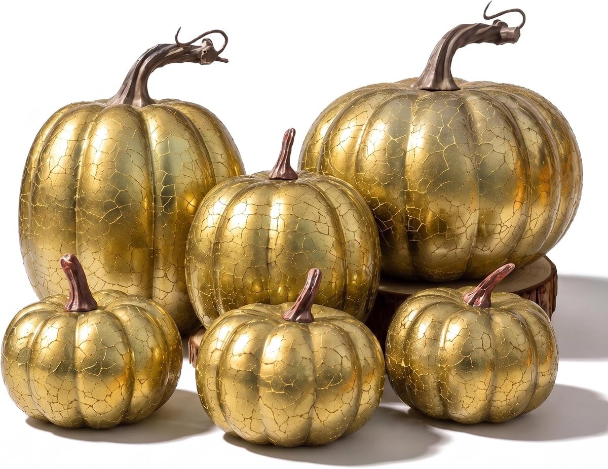 6 Stuks Simulatie Nep Pompoen Crack Kunstmatige Realistische Halloween Thanksgiving Herfst Decoratie Keuken Groente Model Party Ornament - Goud